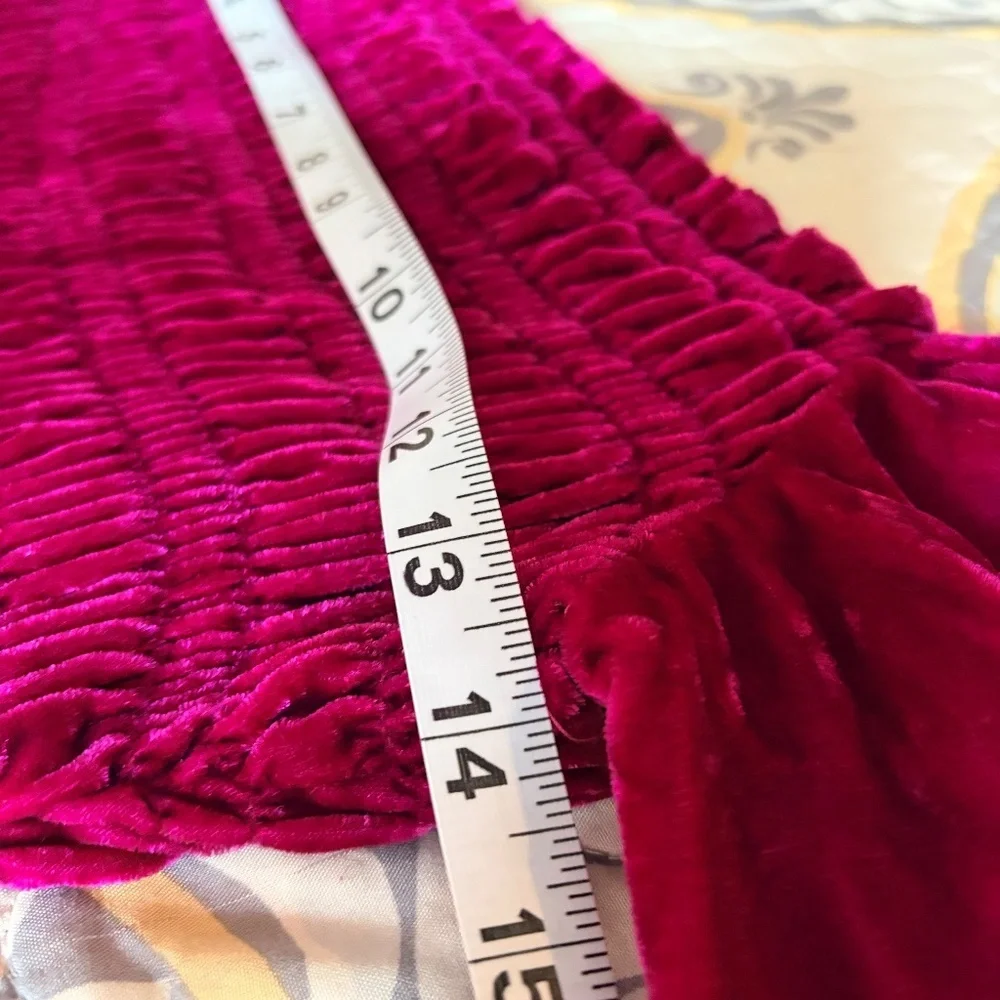 Anthropologie Magenta Pink Rose Smocked Velvet Puff Sleeve Peasant Blouse, M